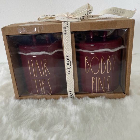 RAE DUNN “Hair Ties and Bobby Pins” Mini canister set with looped lids NIB - Picture 3 of 5